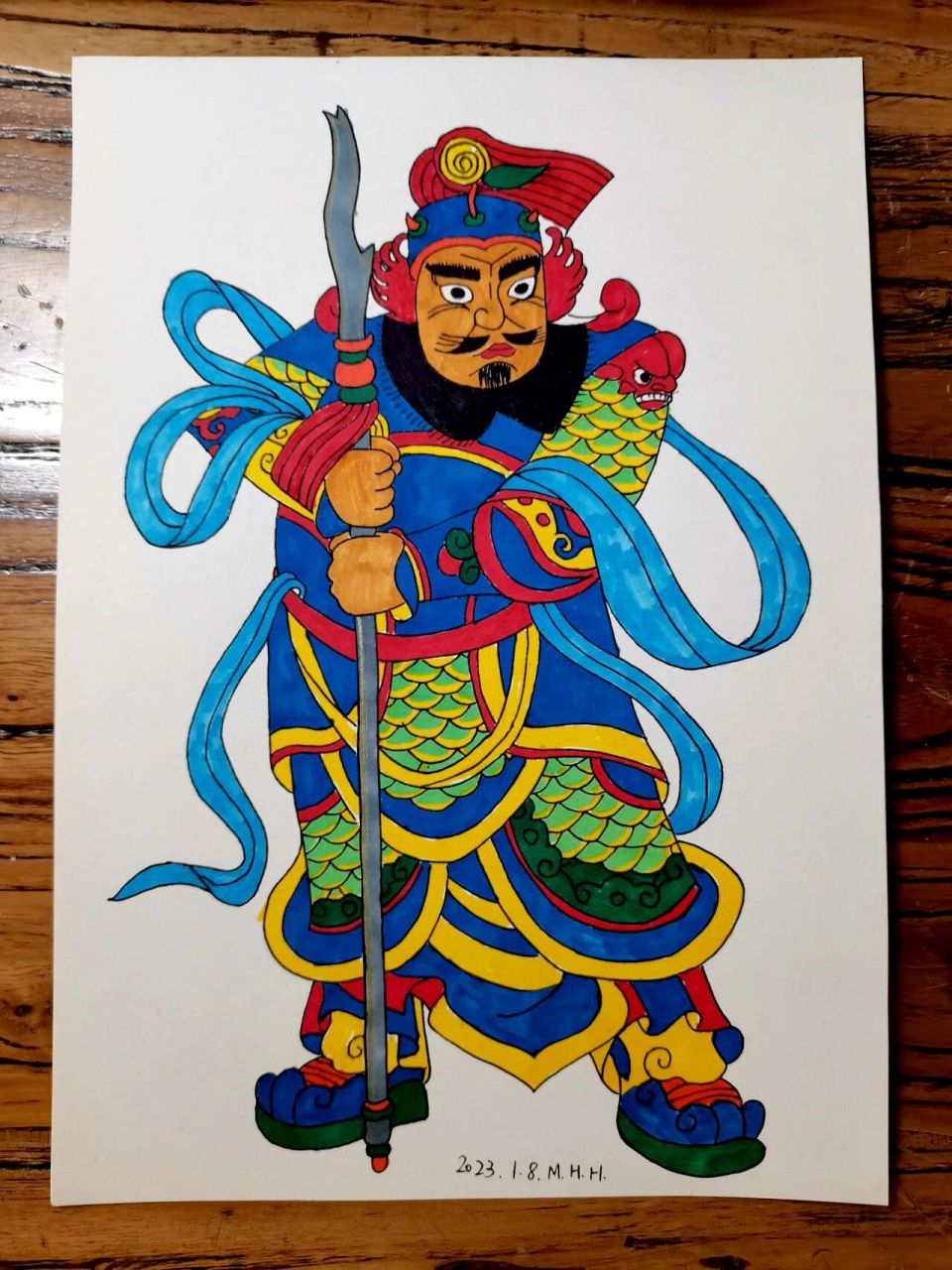 新年主题画～门神 有线稿和课件 门神,即司门守卫之神,是农历新年贴于