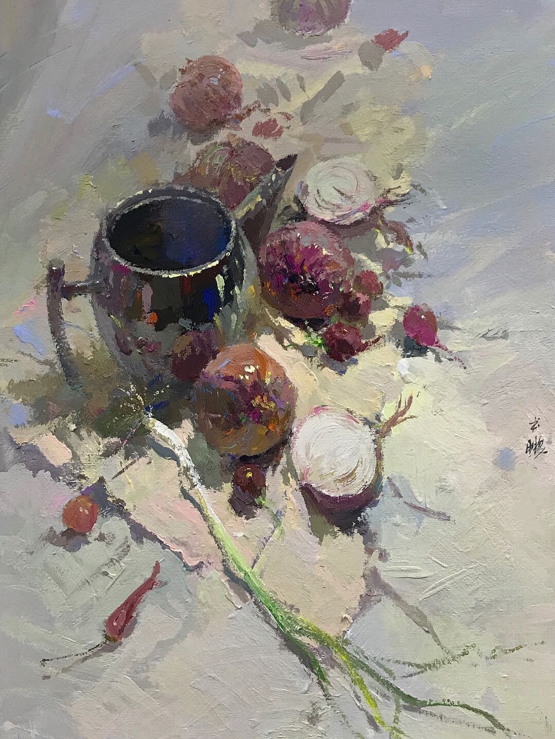 色彩静物—同类色区分 这张静物俯视的视角比较大,同时还有同类色的