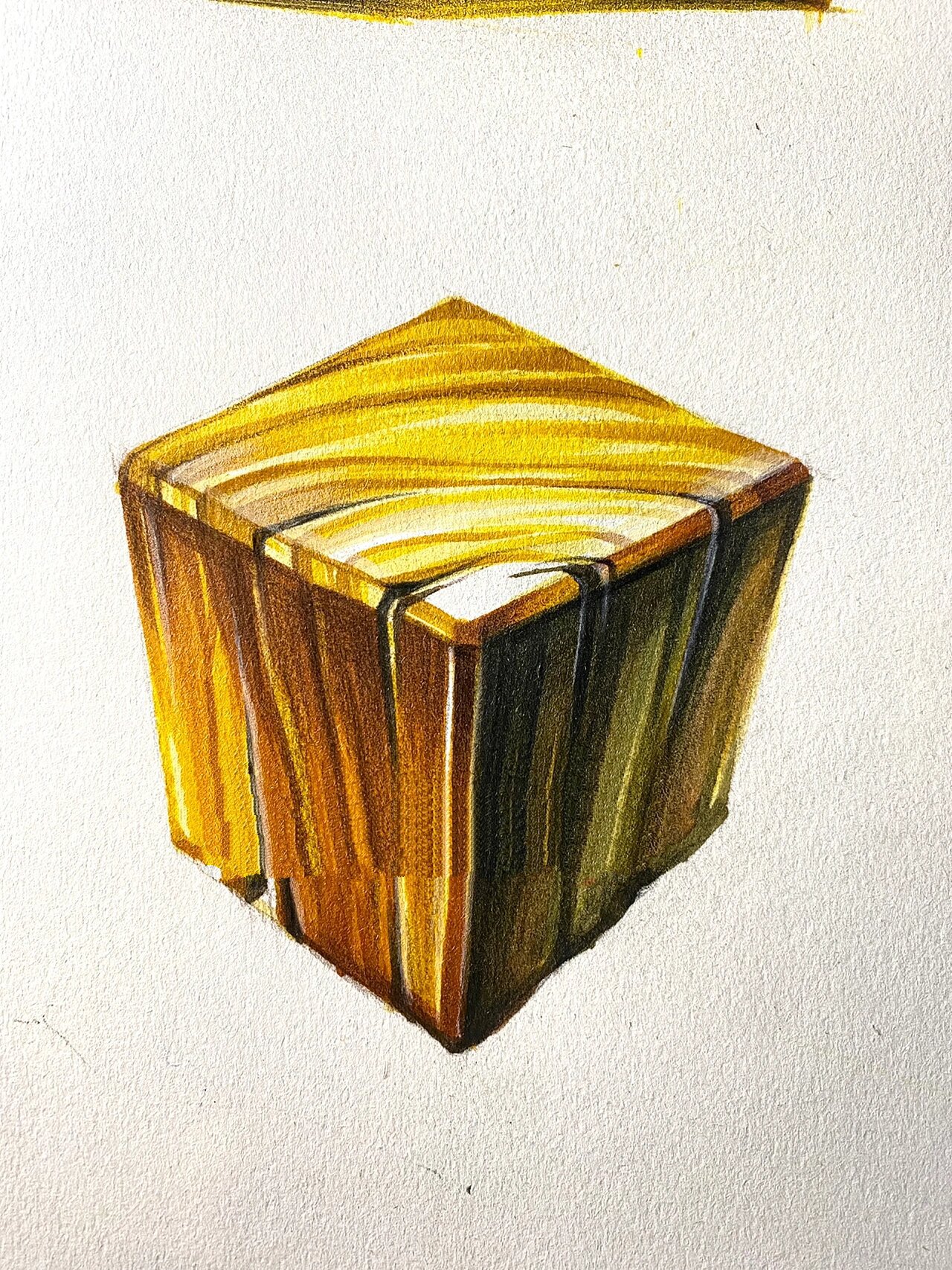 用y101 y316 y132把木块三个面的亮灰暗区分好,下笔方向尽量和木块