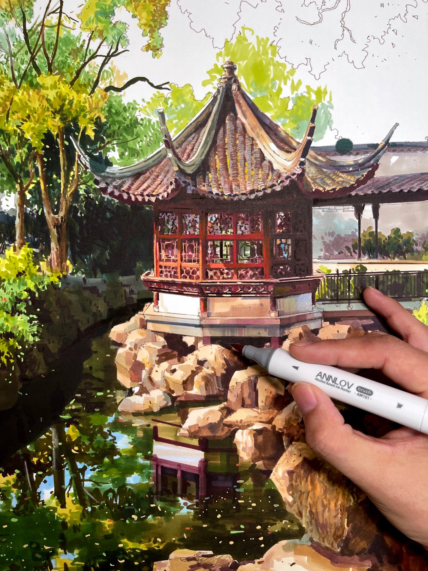 春日江南|马克笔下的苏州拙政园