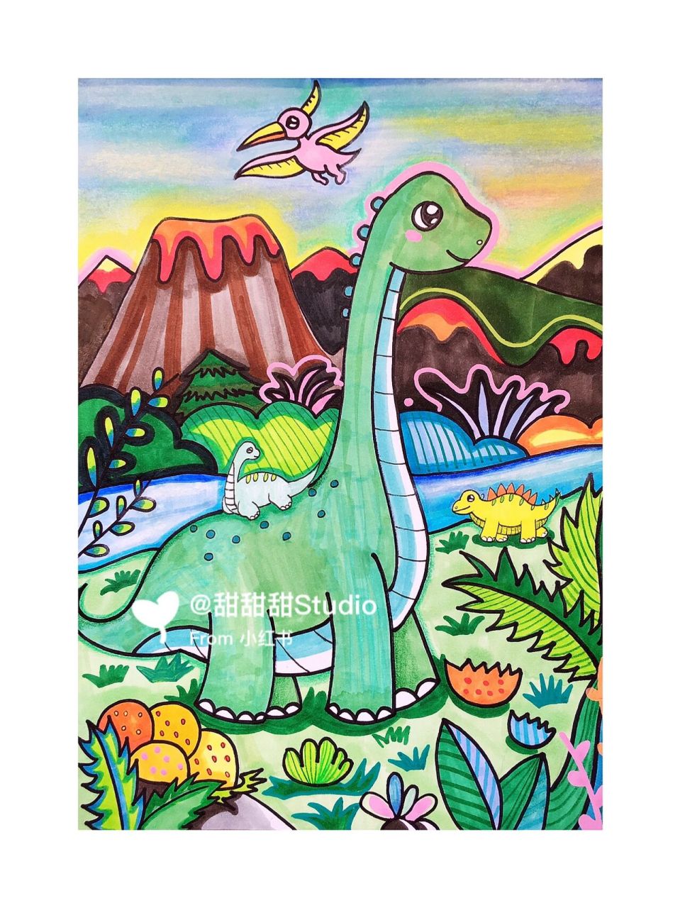 三年级绘画恐龙世界图片