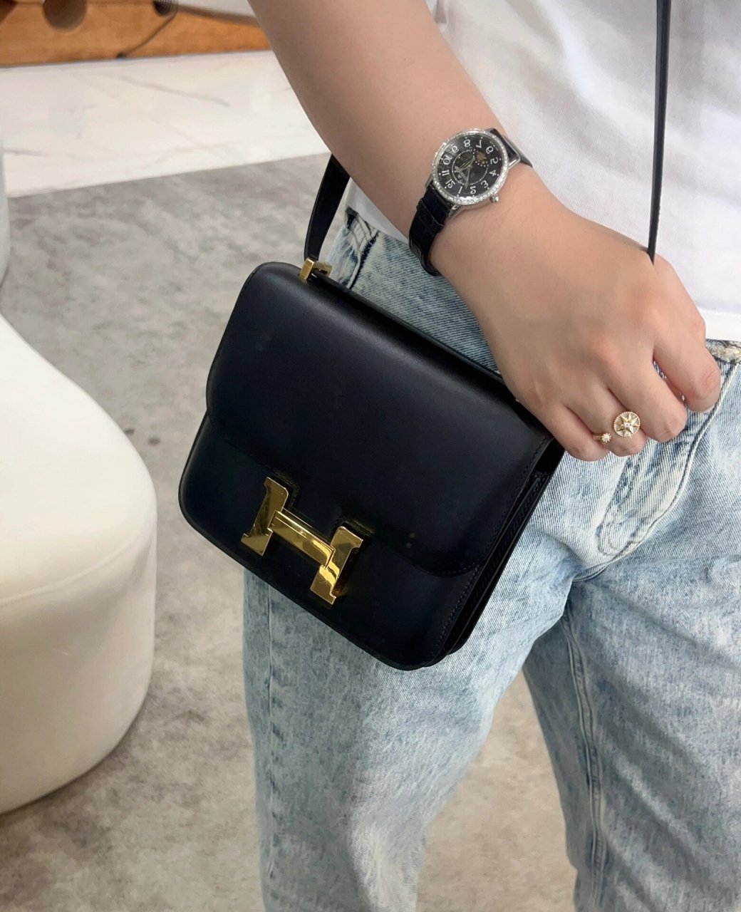 康康mini 黑金 hermes 康康 mini19cm 黑金 上身超酷