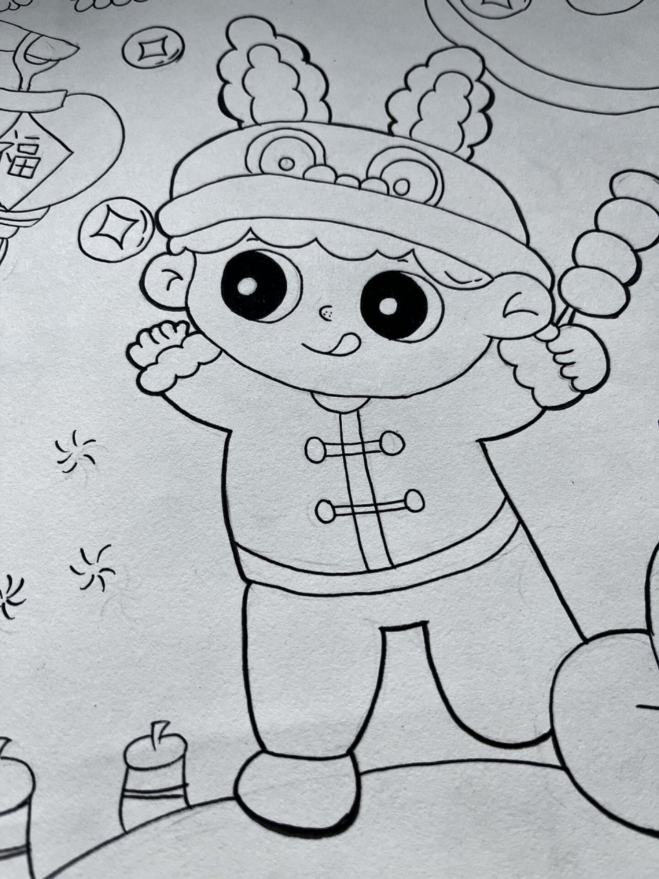 儿童画|06新年快乐 115668k素描纸画9215 21566主题