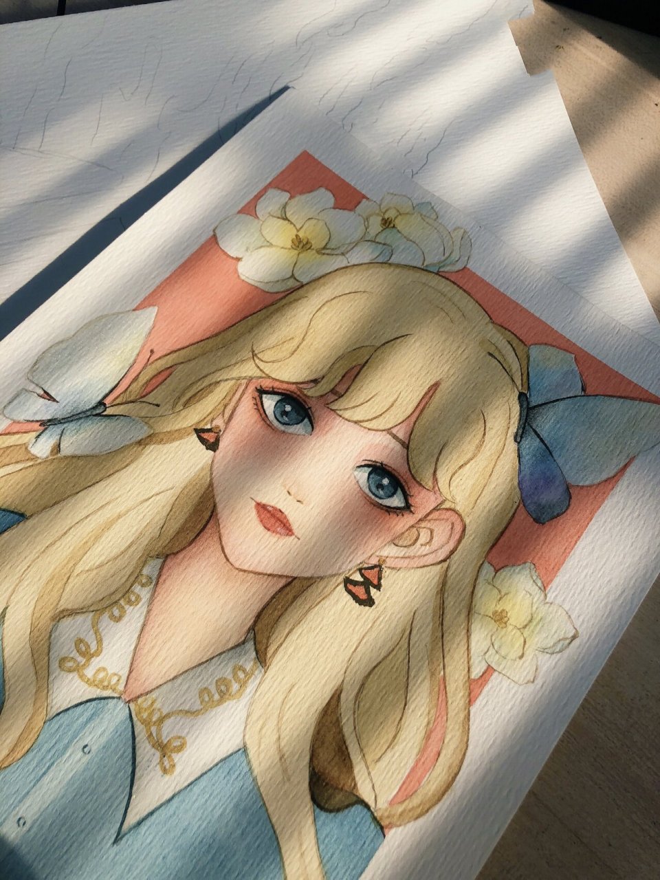 原创水彩人物|花与少女🦋(附过程图) 这是去年画的一幅原创插画《花