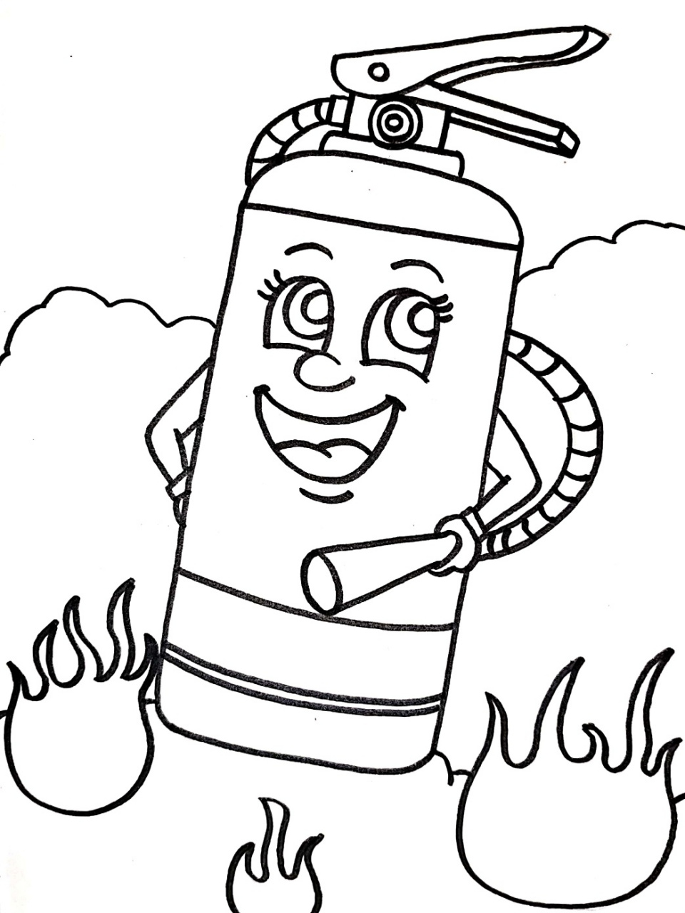 火灾救援 灭火器 创意儿童画 简笔画 线描