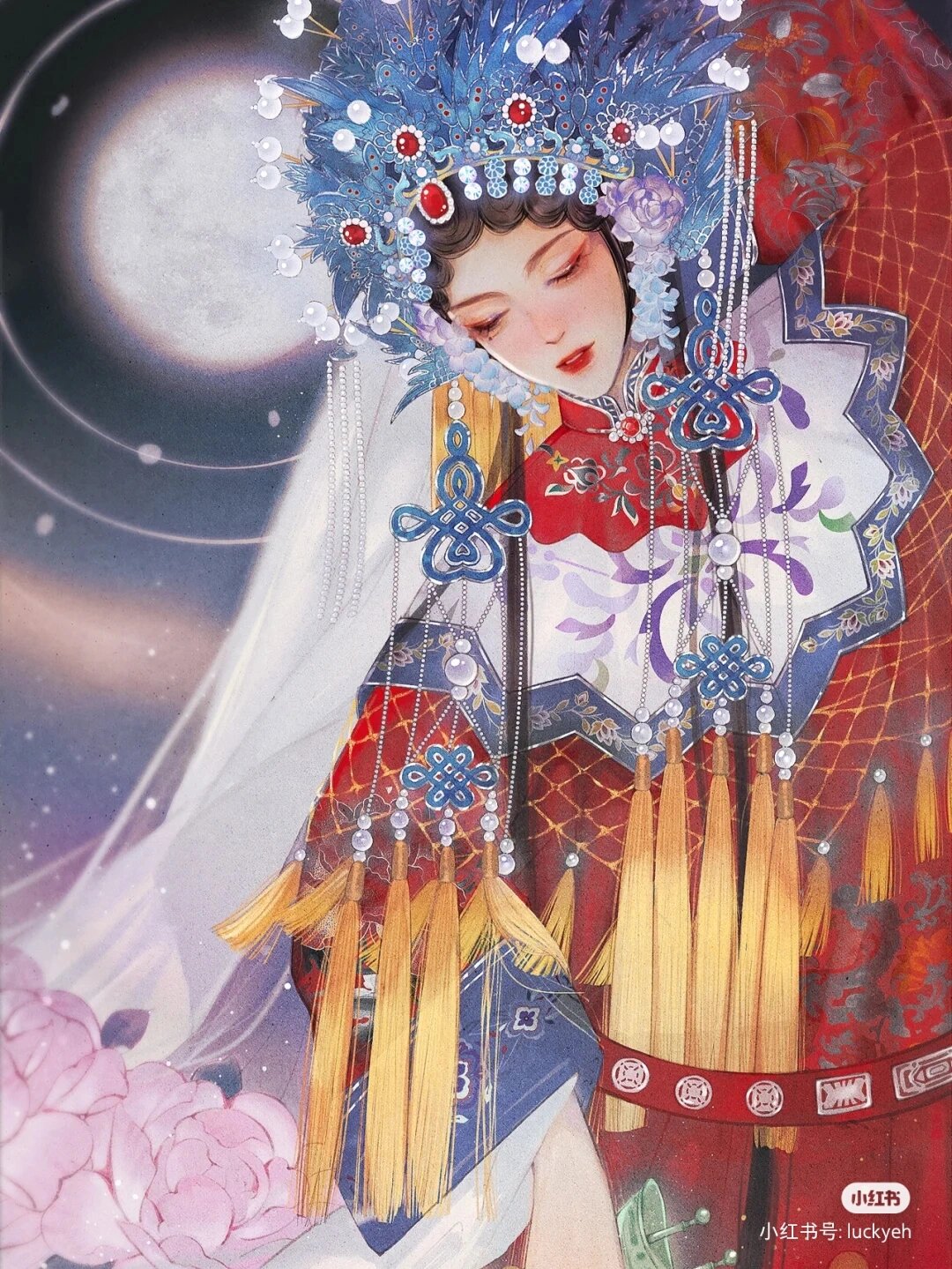 京剧花旦手绘临摹绘画水彩