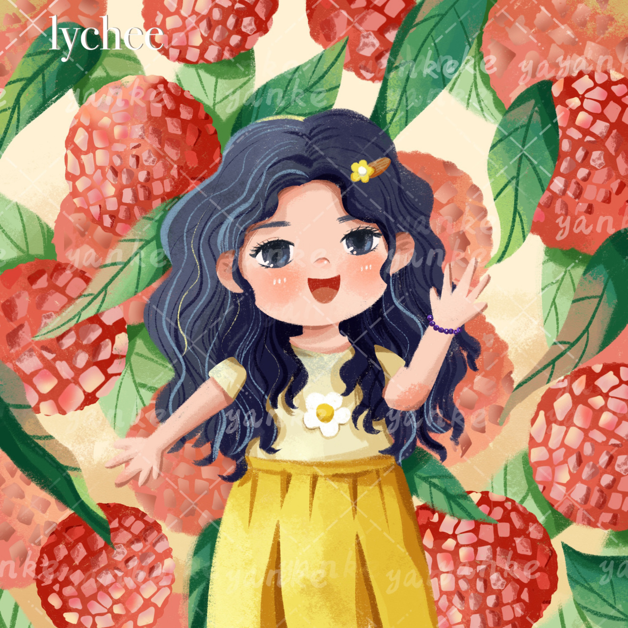 原创水果女孩系列 荔枝女孩 水果女孩系列头像插画之 荔枝女孩 ～甜甜