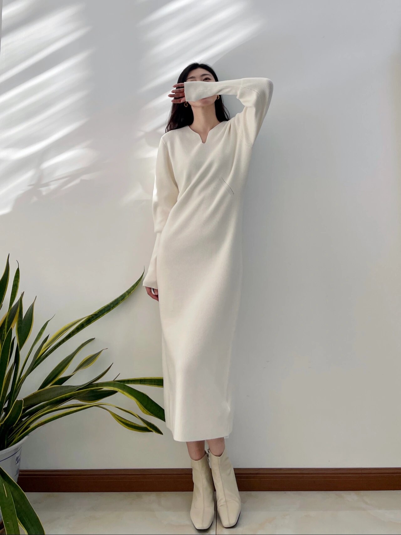 175/57 白色针织连衣裙|配大衣打底裙