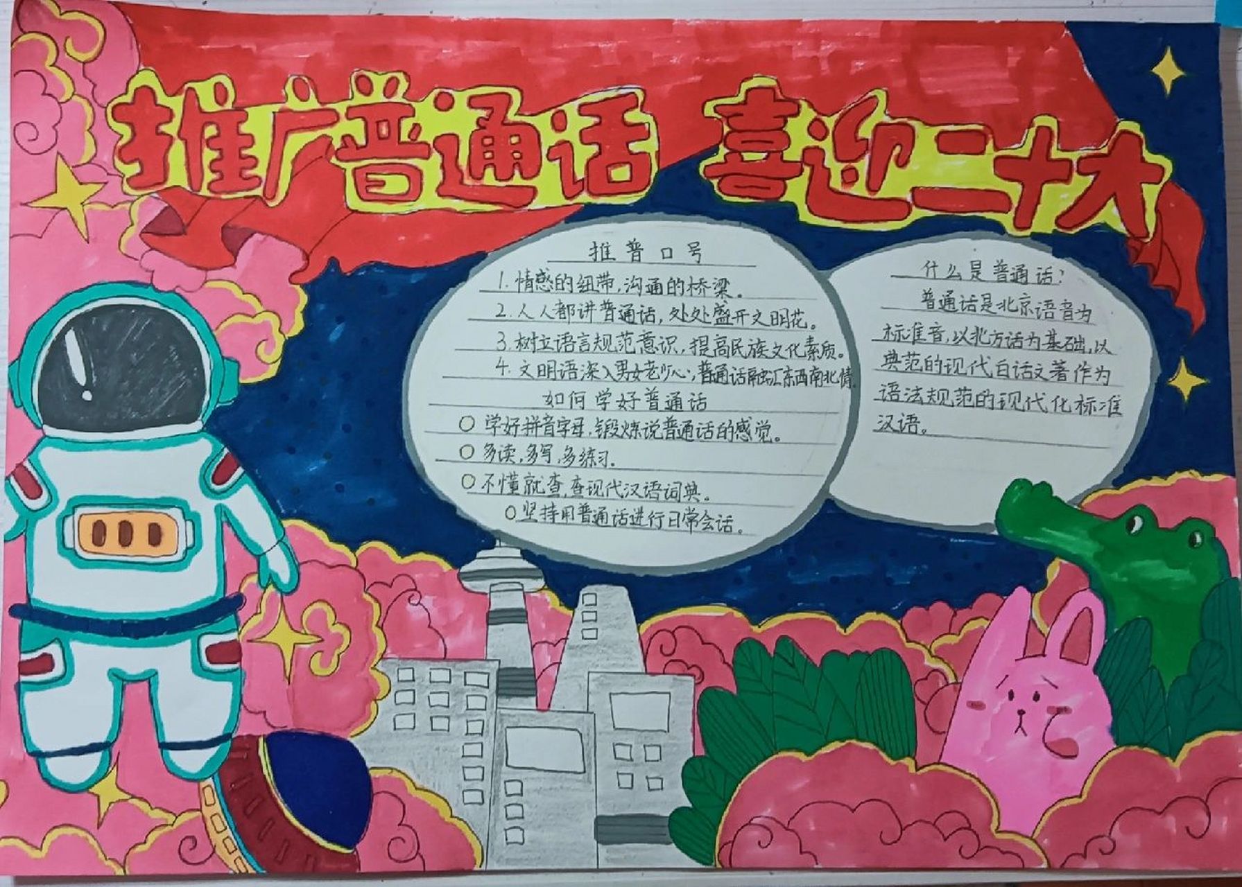推广普通话,喜迎二十大手抄报来了!纸张8k 不好看,勿喷.