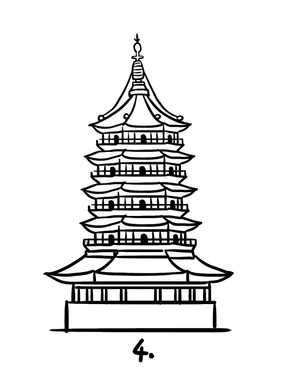 地标建筑简笔画教程26 雷峰塔又名"黄妃塔",位于西湖南岸夕照山的