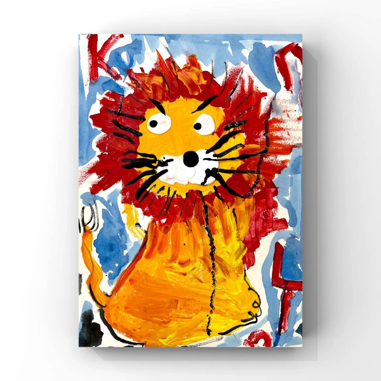 儿童画《小狮子》4-5岁(中班)小朋友 教学步骤: 1,黄色水粉画出圆形的