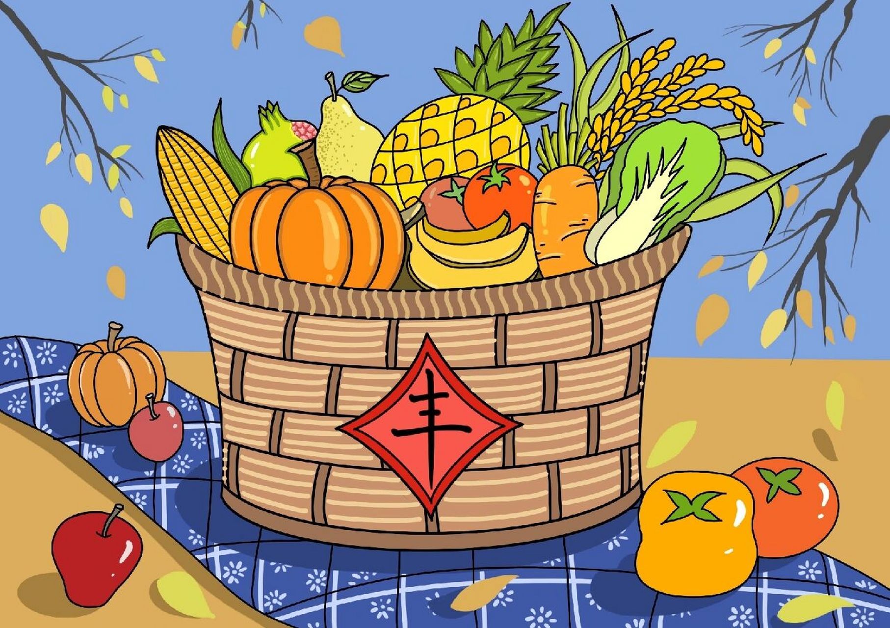 儿童画/《丰收的秋天》/儿童创意美术 画种:儿童画