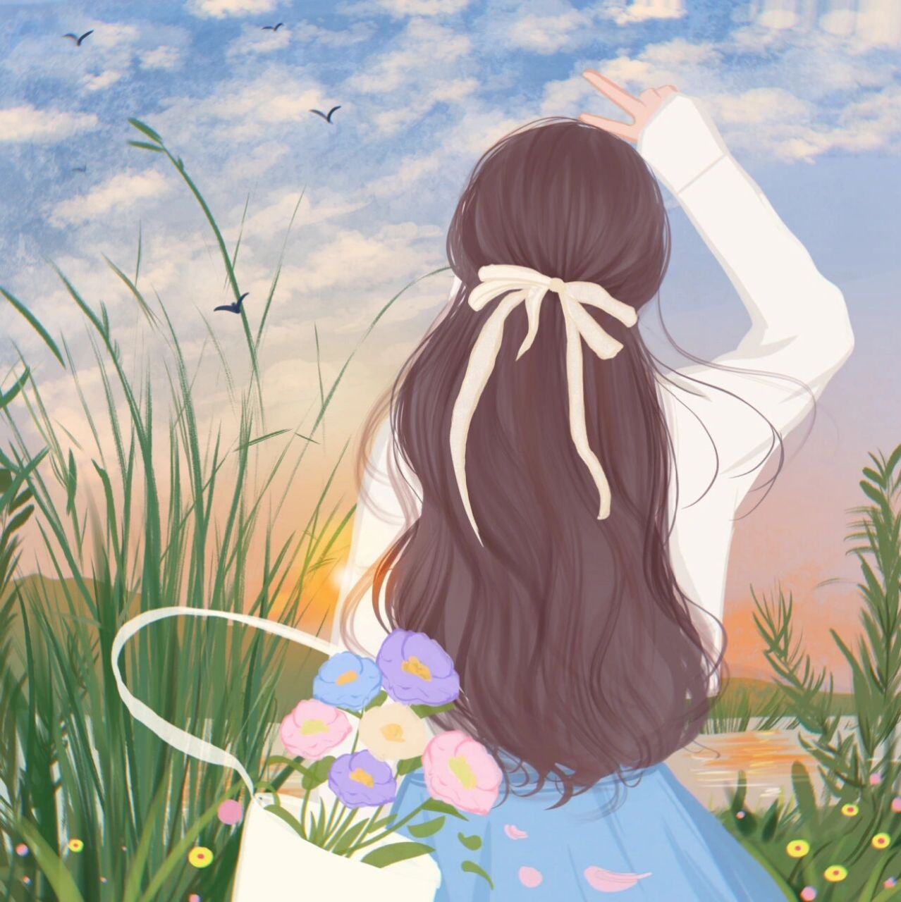 女生背影头像/夕阳西下/唯美 宝子们自取哈 78软件:procreate 78