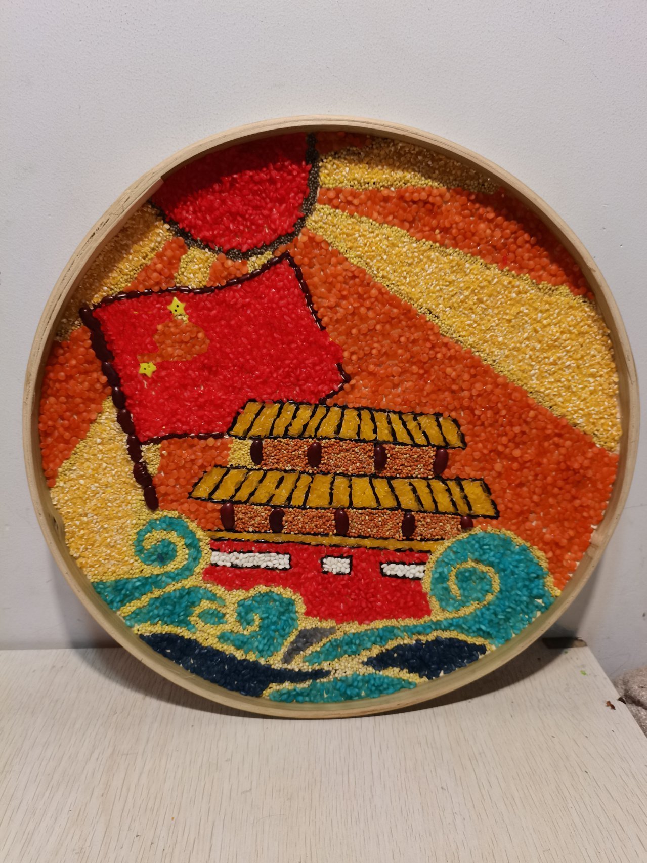 五谷杂粮粘贴画,豆子画,建党100周年手工制作