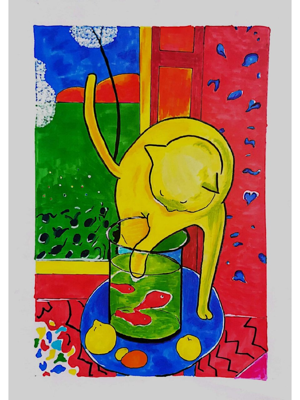临摹马蒂斯作品《猫和金鱼》 马克笔也可临摹马蒂斯的作品 day_1👌