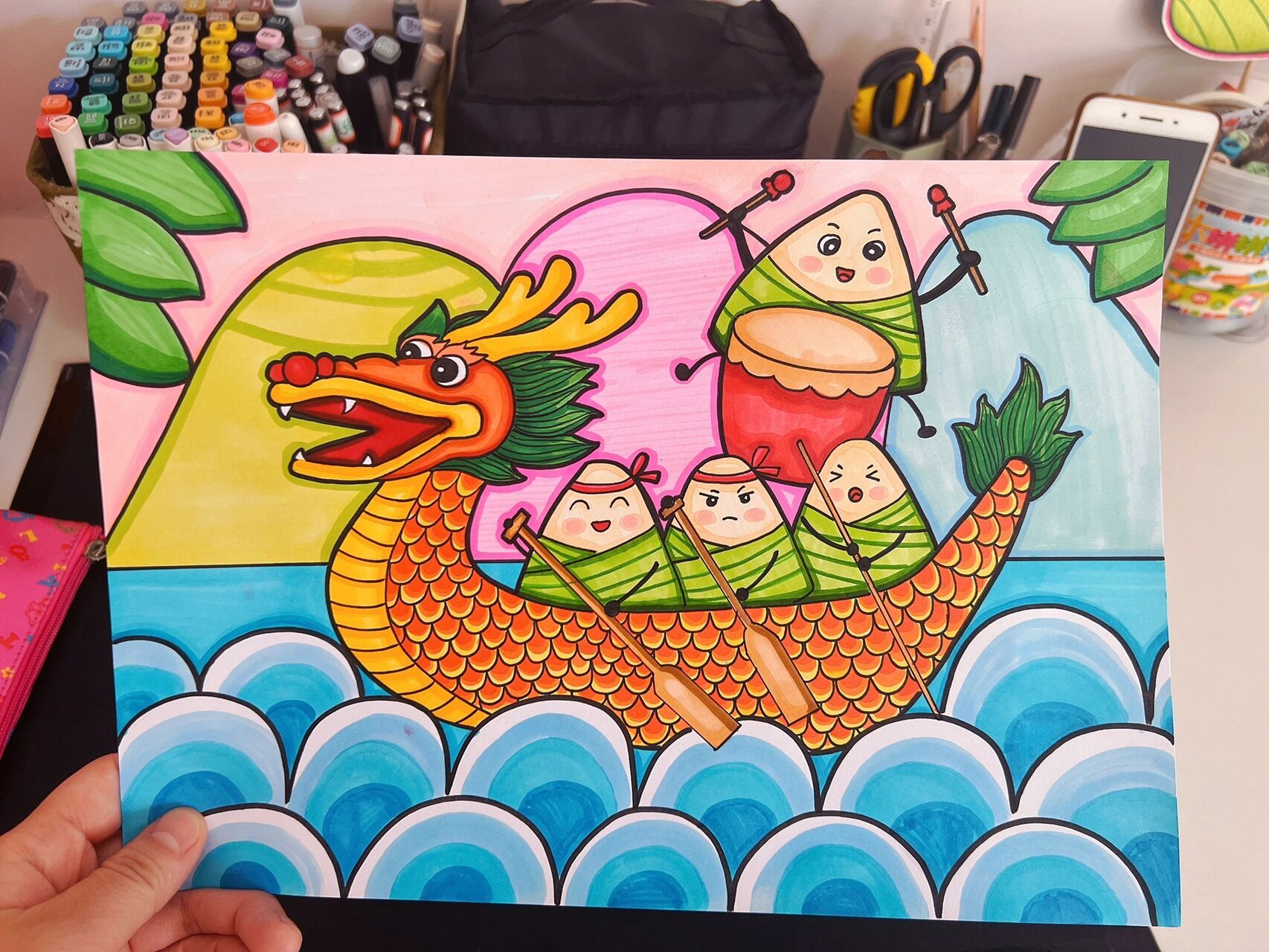 端午节赛龙舟 ,端午节主题画来喽       粽子是临摹的哦