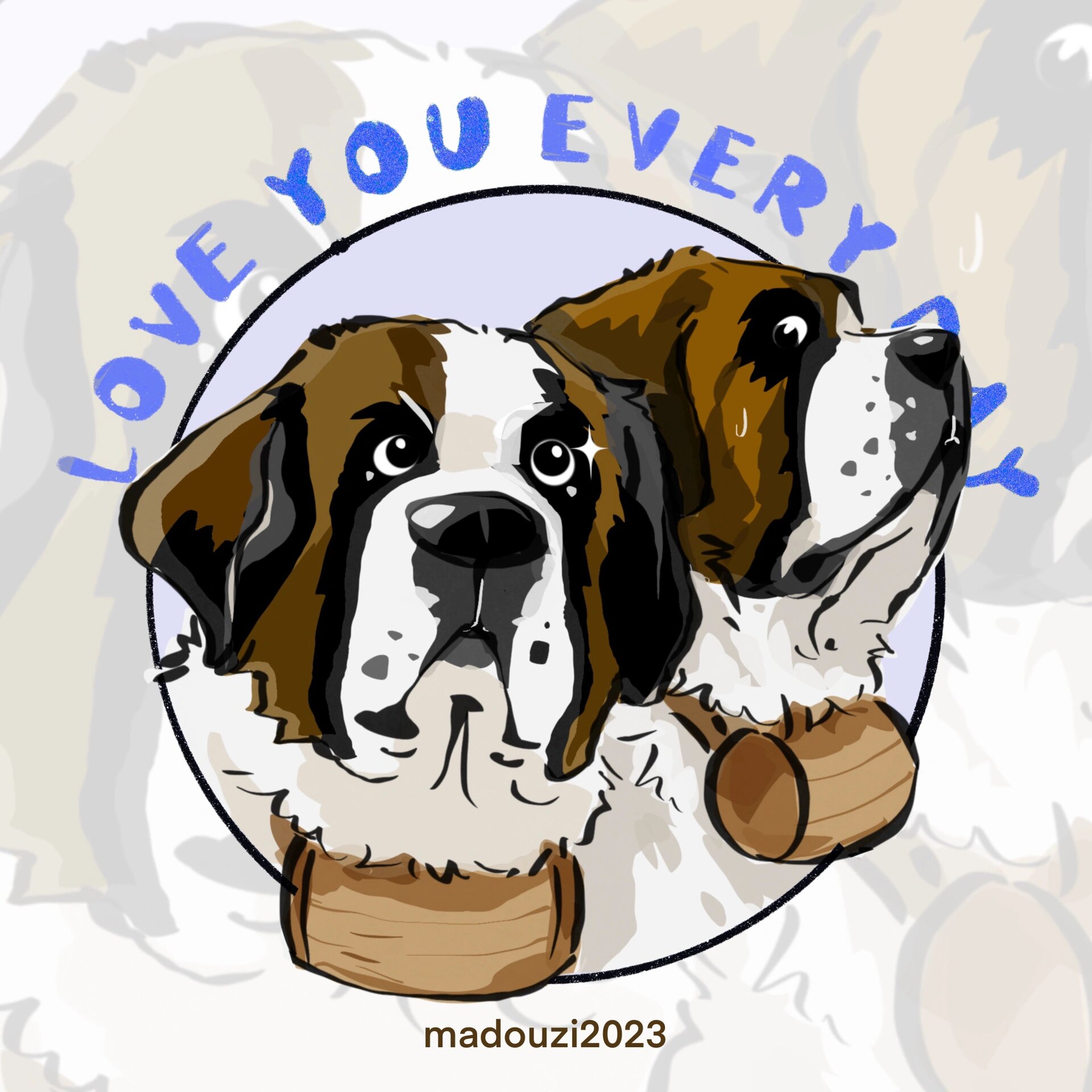 procreate | 圣伯纳犬 憨憨～好喜欢大体型狗狗