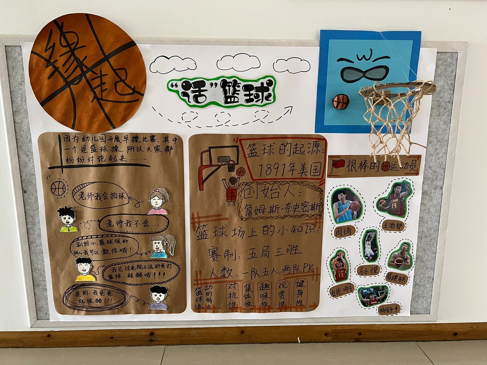幼儿园体育环创～篮球篇🏀 我们班是航空主题,所以在空的地方加了些