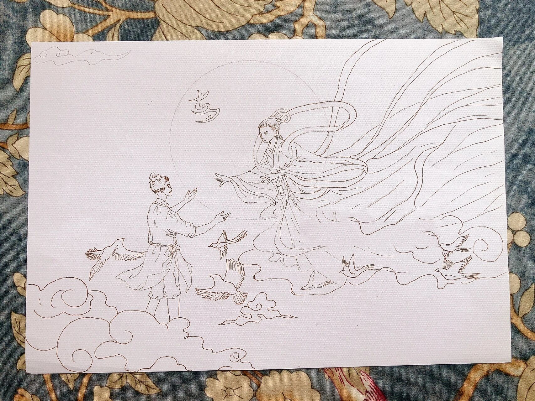 七夕节 | 牛郎织女 | 附线稿 《秋夕》唐·杜牧 银烛秋光冷画屏,轻