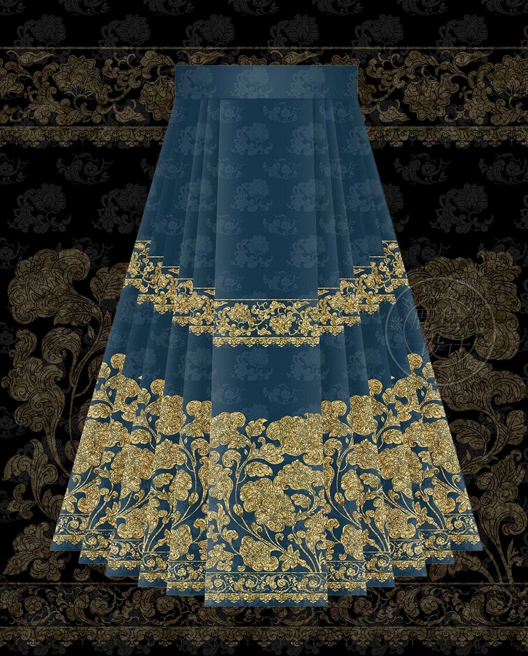 莲花纹马面裙设计稿 汉服设计 没发出来已经被秒了… 喜欢的宝继续