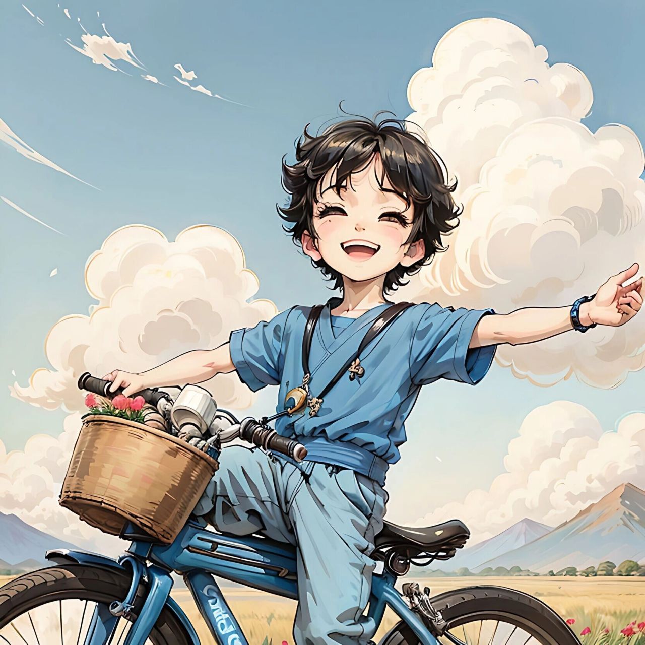 快乐的小男孩丨踩单车丨头像 小男孩正在踩单车,他的心情非常愉快