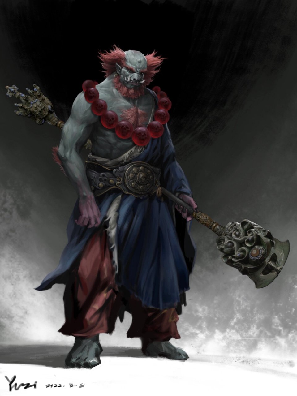 沙悟净 21年刚开始学黑神话风格的时候画的,设计比较薄弱所以挑了沙僧