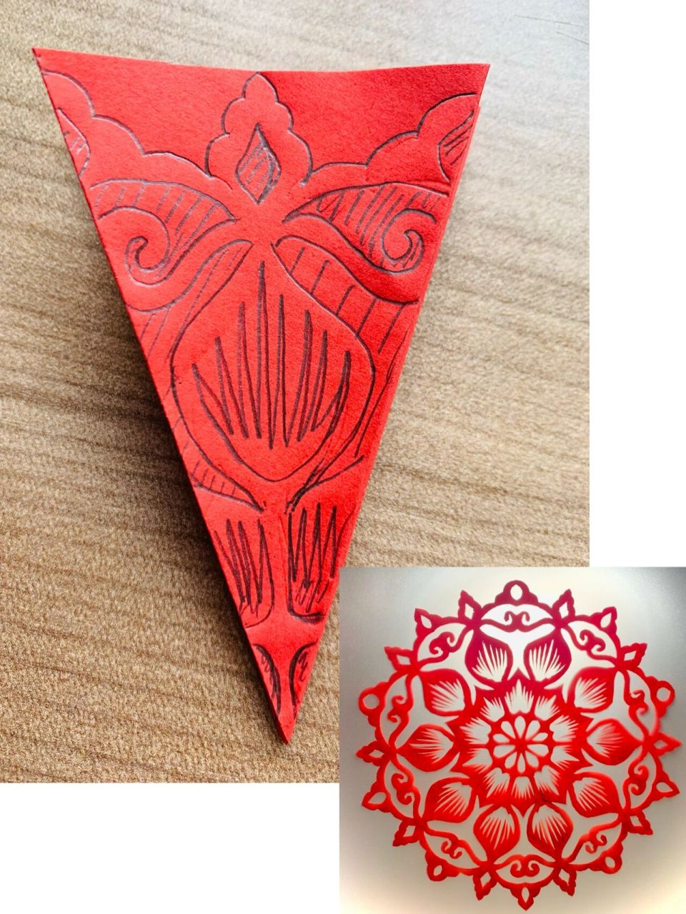 原创剪纸|五折团花详细图解 零基础也可以剪