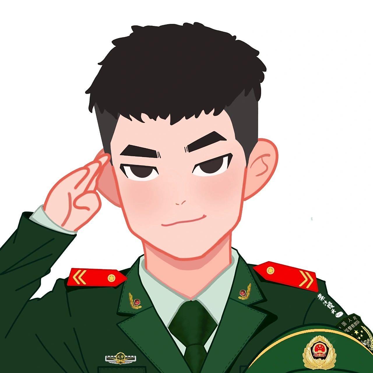 ④武警手绘头像 查阅资料发现陆军和武警常服的绿色区别还挺大的:陆军