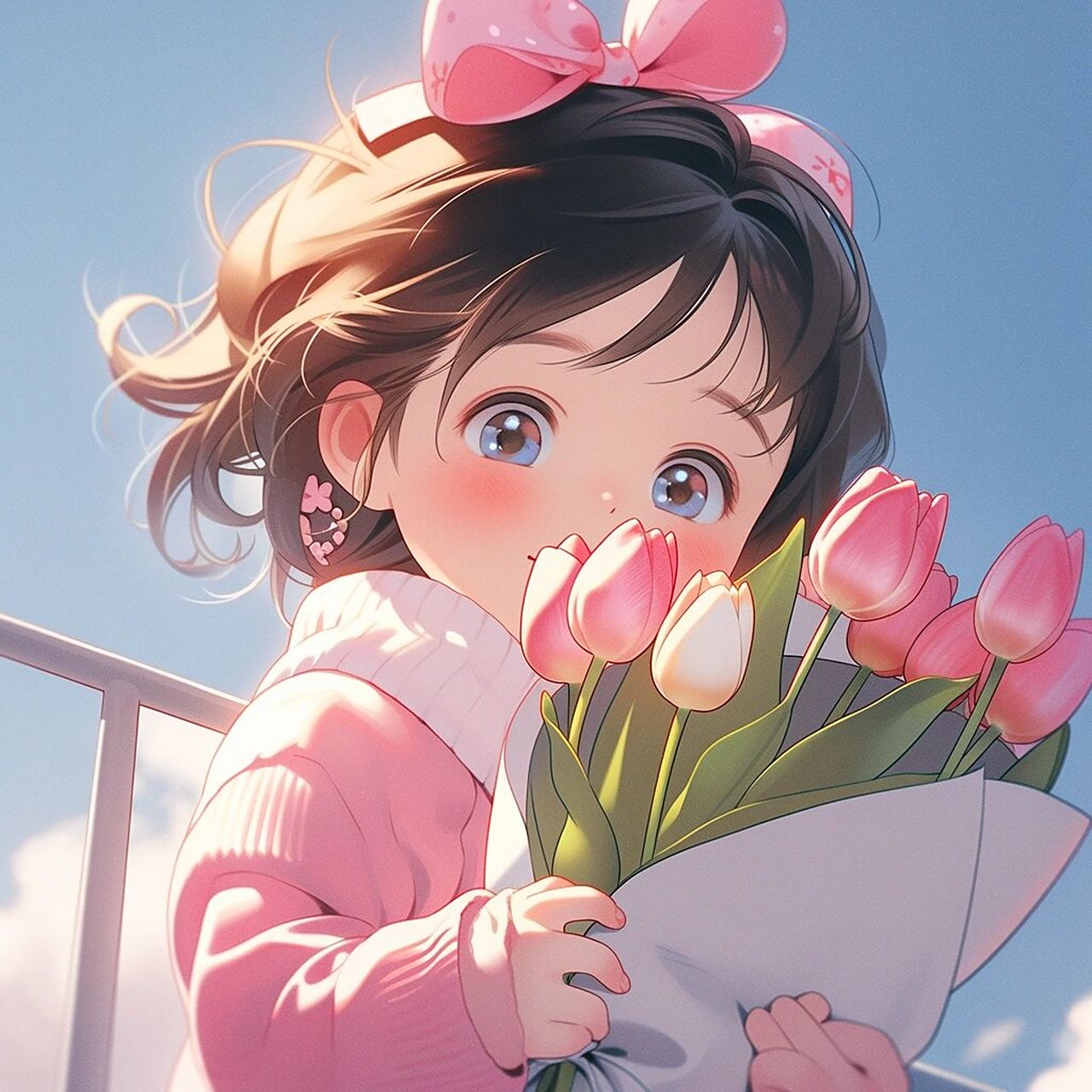 旧漫 | 女生头像 | 女孩手捧花 78心中有爱 05眼里有光 善待生活