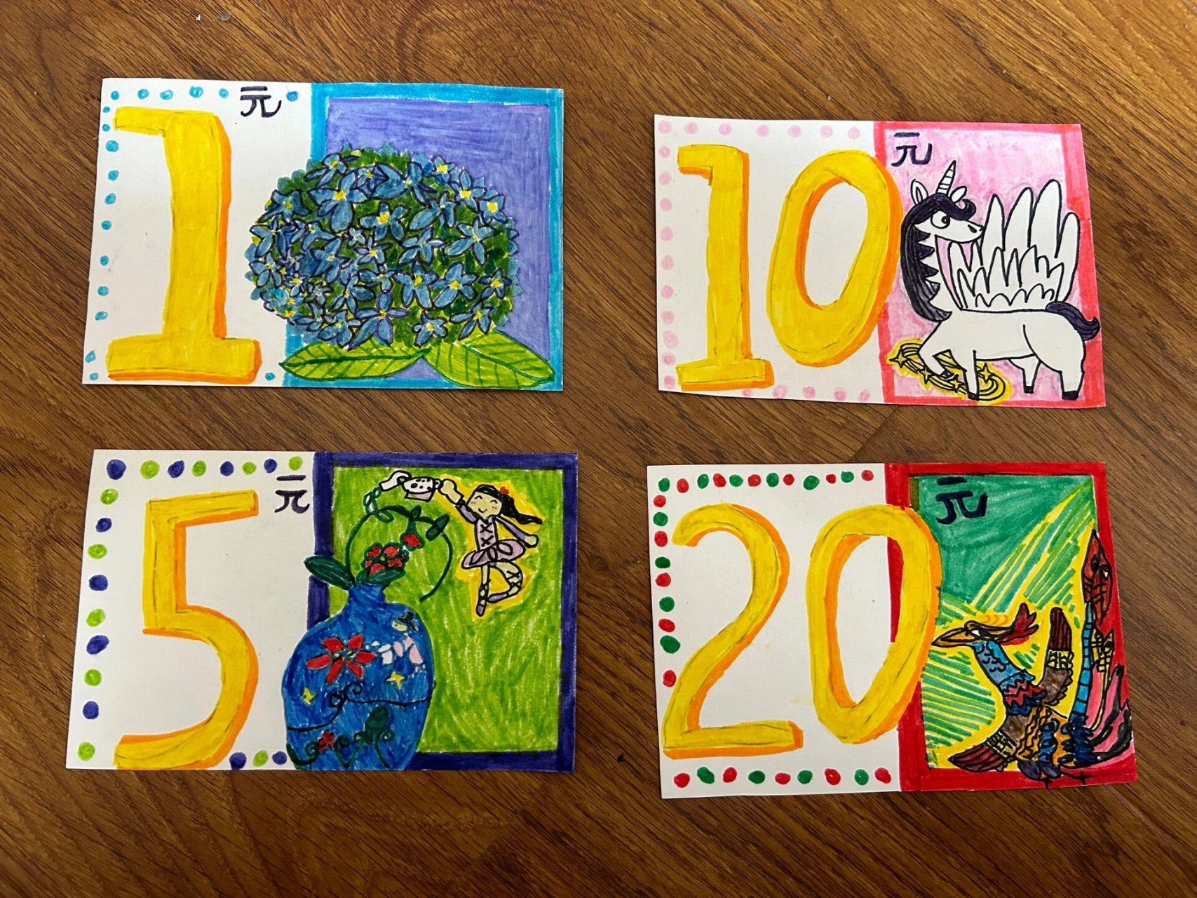 幼儿园绘画纸币图片