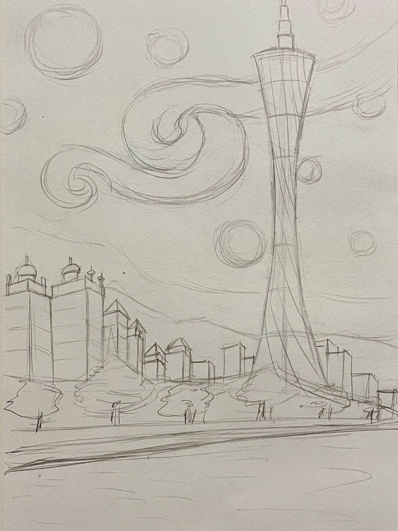 广州塔的星空油画棒画