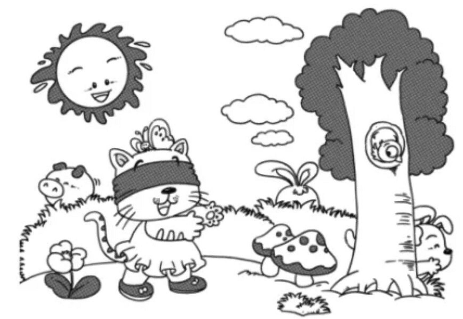 小猫捉迷藏看图写话 范文1 今天天气真好,森林里的小动物们在一起玩