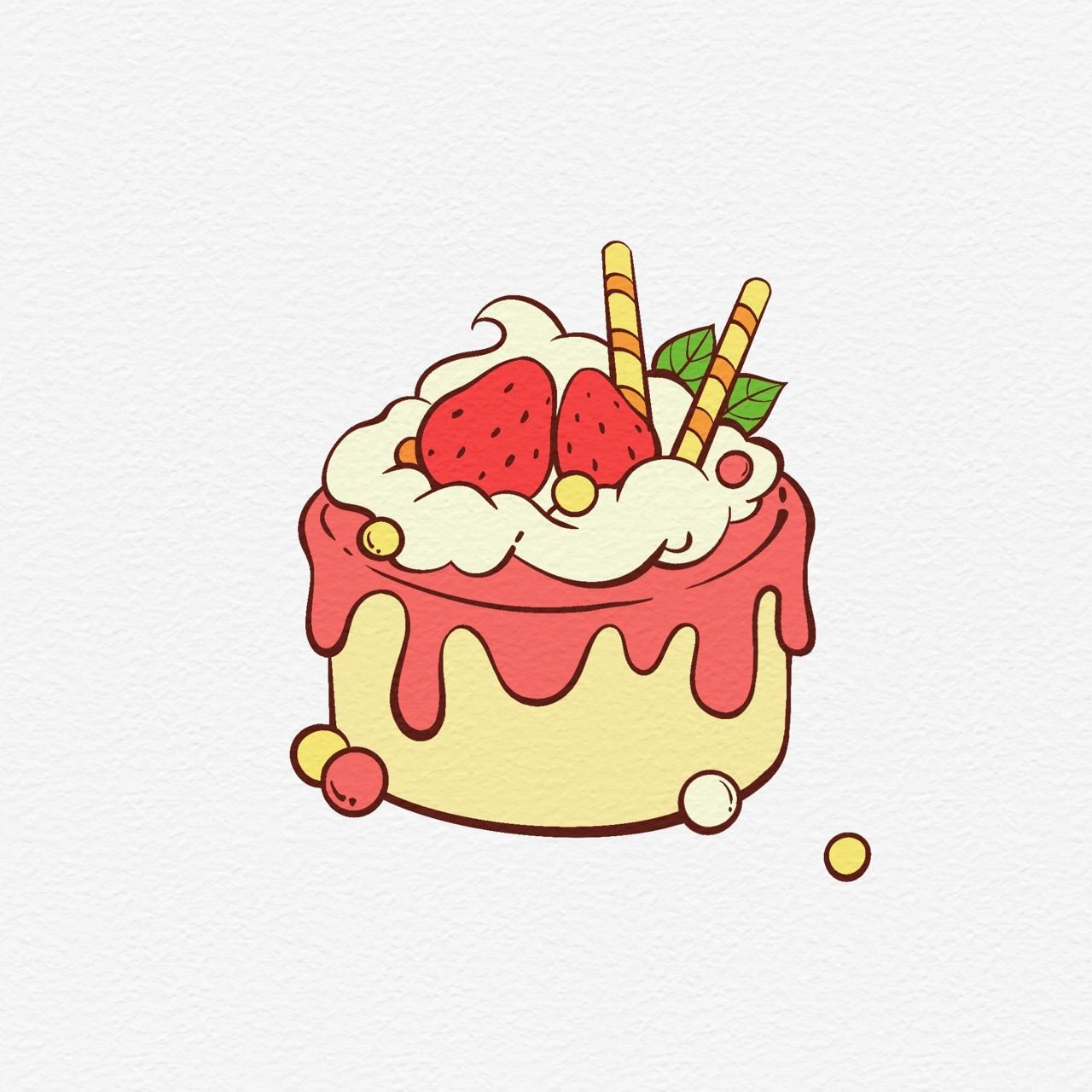 【简笔画·06】草莓味的小蛋糕简笔画 突然想吃草莓蛋糕90哈哈哈