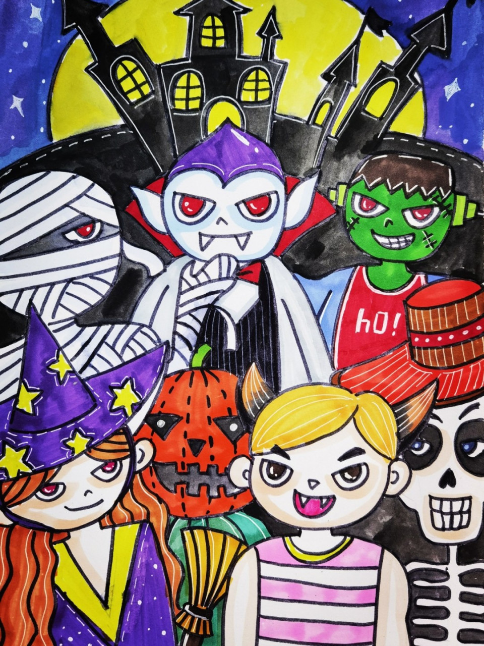 【百鬼夜行】万圣节鬼怪恐怖创意美术儿童画 万圣节主题的儿童画 百鬼