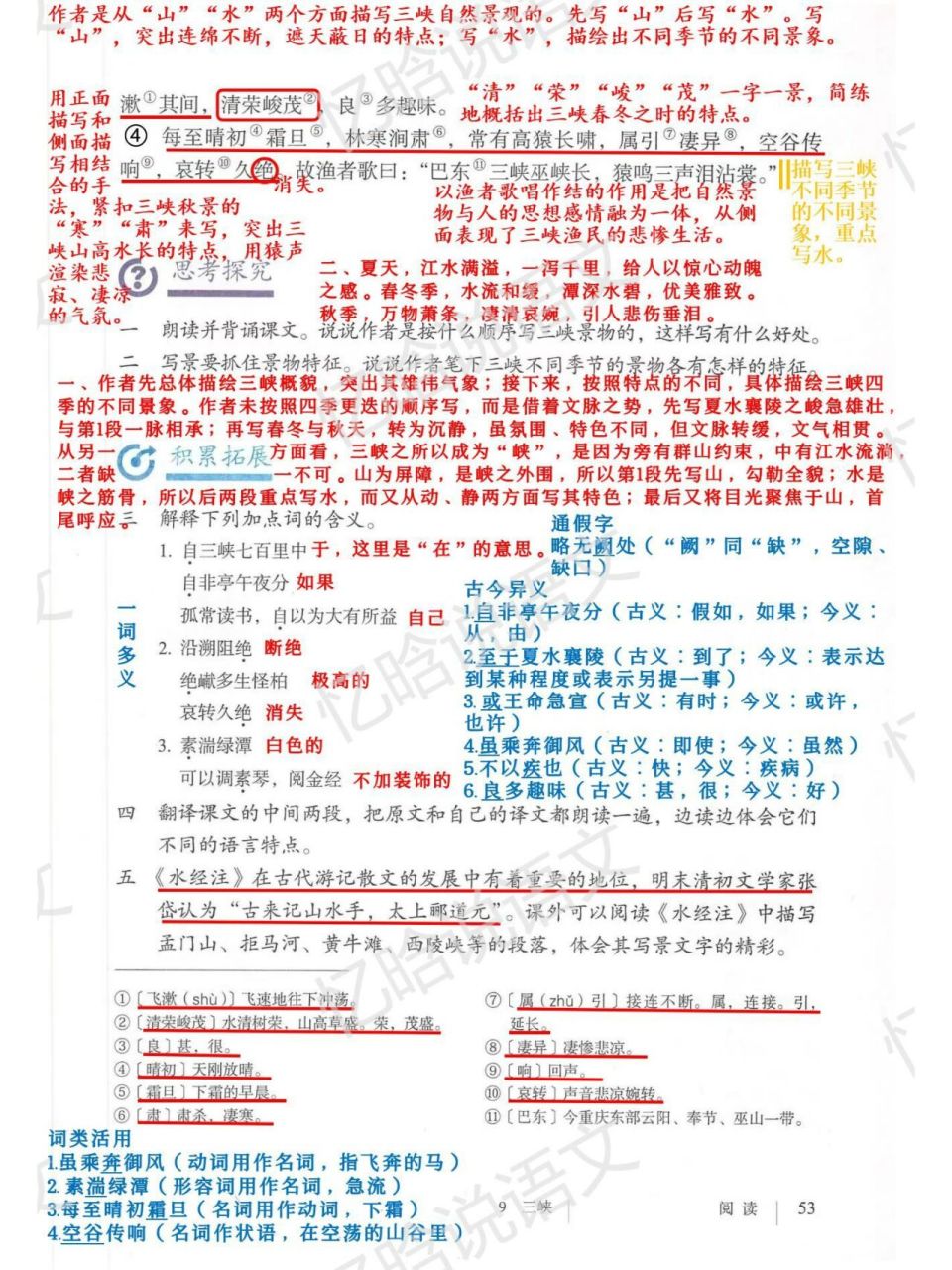 课堂笔记|八年级上册《三峡》 02课文整理好啦~快点收藏02 跟着