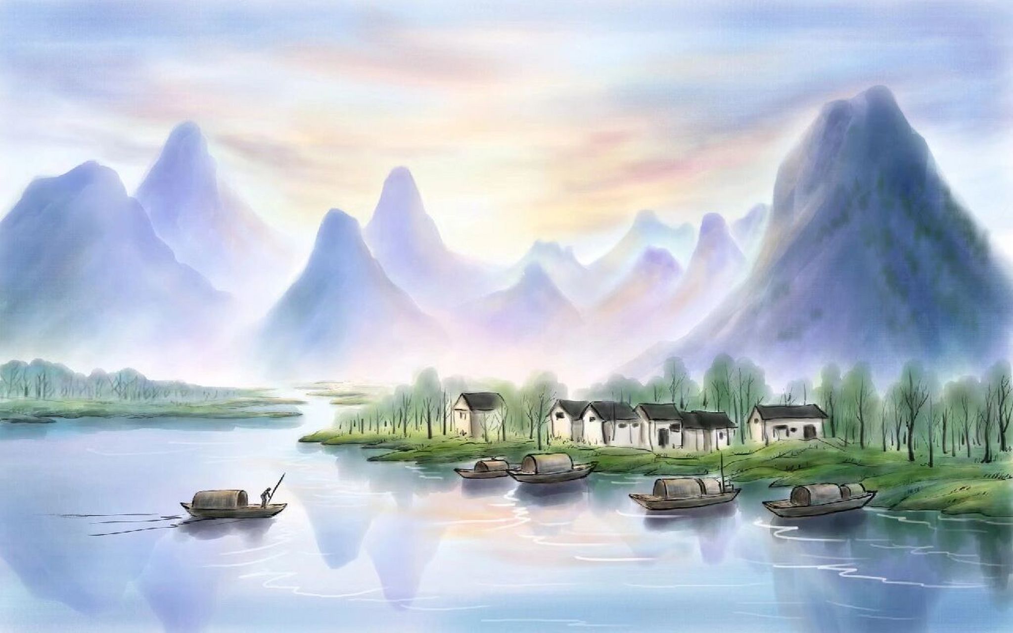 江南风景 卡通图片图片