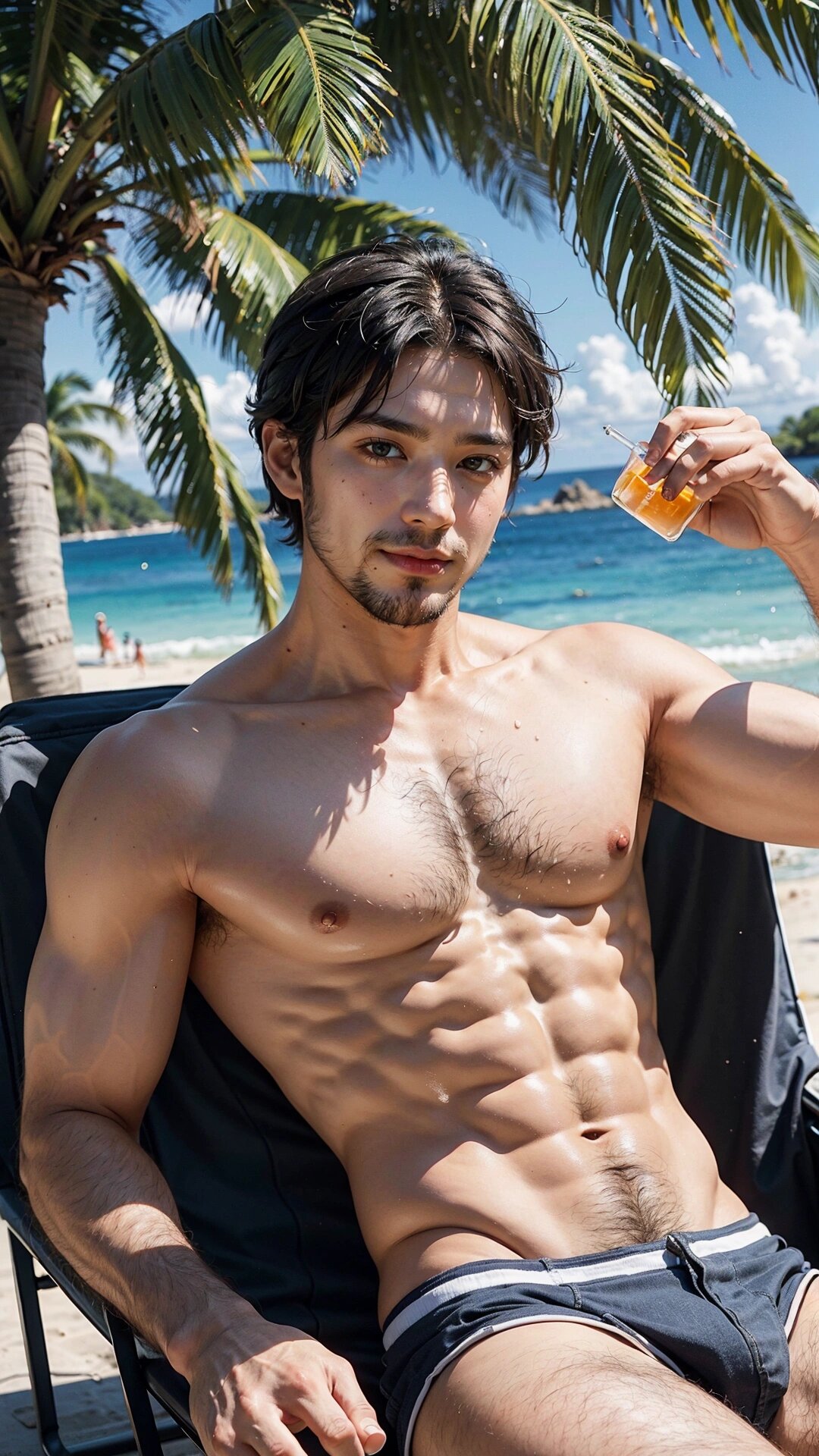 海边度假的八块腹肌型男