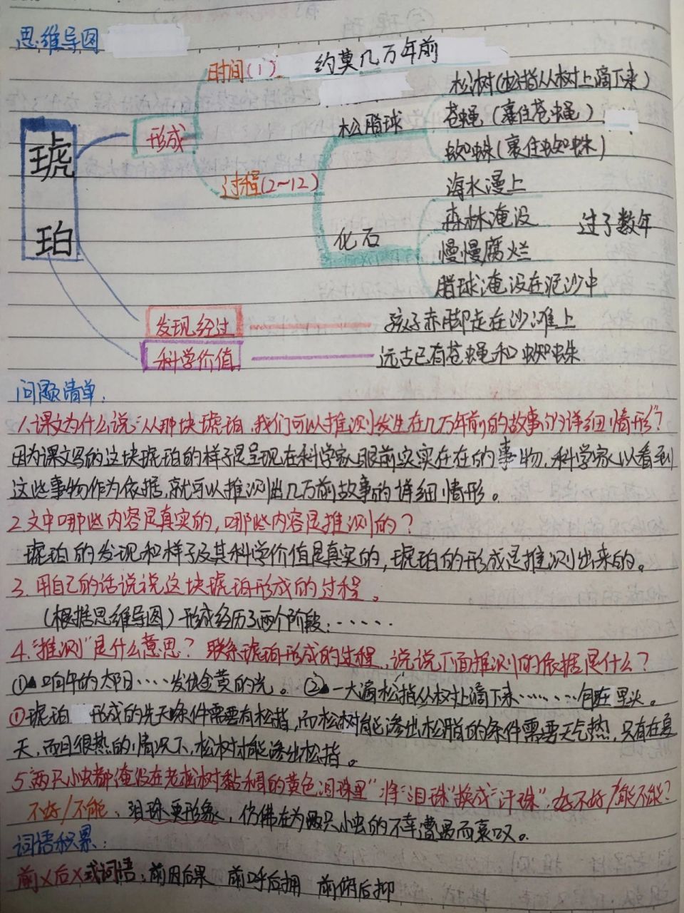 四年级下册语文课后手写笔记第5课《琥珀》 《琥珀》十大问题清单: 1.