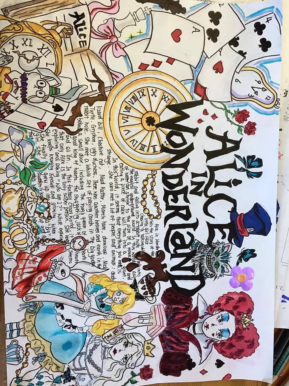 爱丽丝梦游仙境英文手抄报 上完色了,有些细节处理的不是很好.