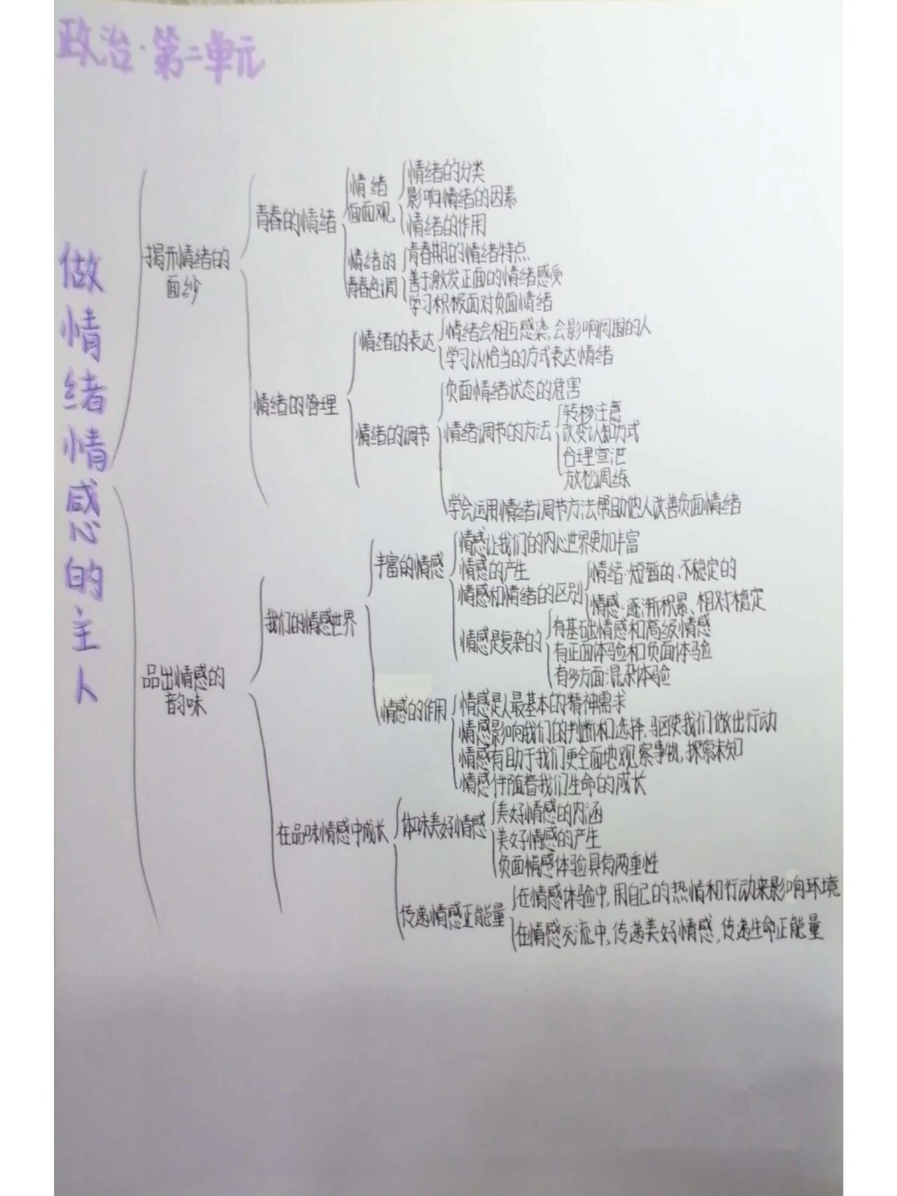 七下政治第二单元思维导图 95揭开情绪的面纱 95品出情感的韵味