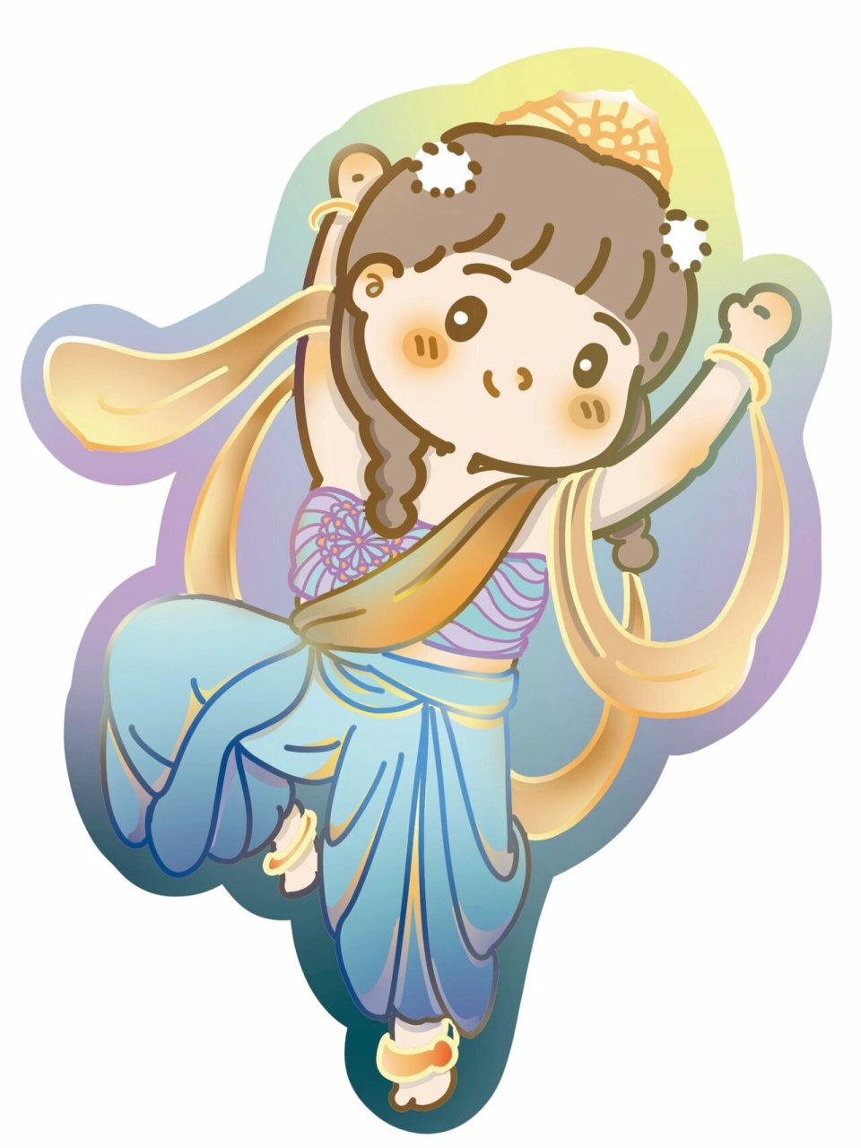 练习画了一组q版敦煌女孩 新买了块绘王pro16数位屏,很好用!