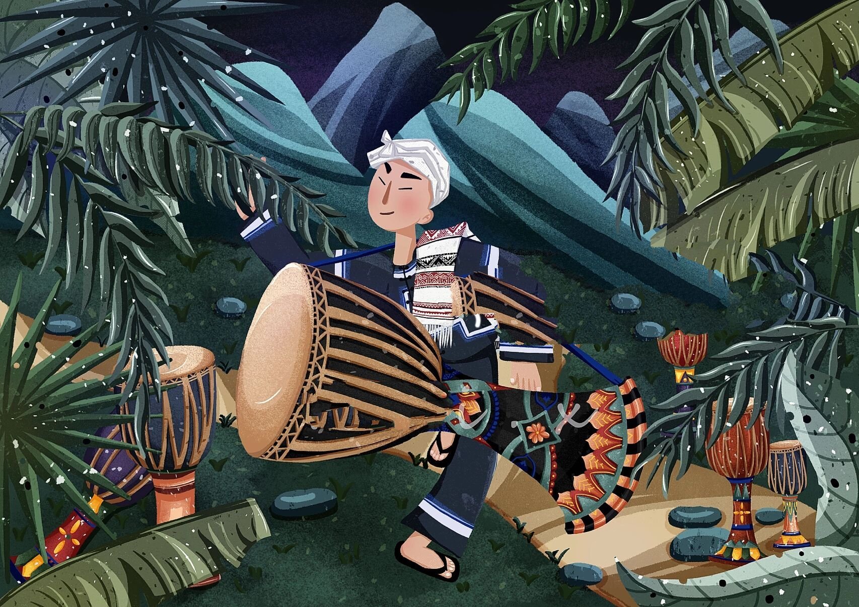 西双版纳非遗插画