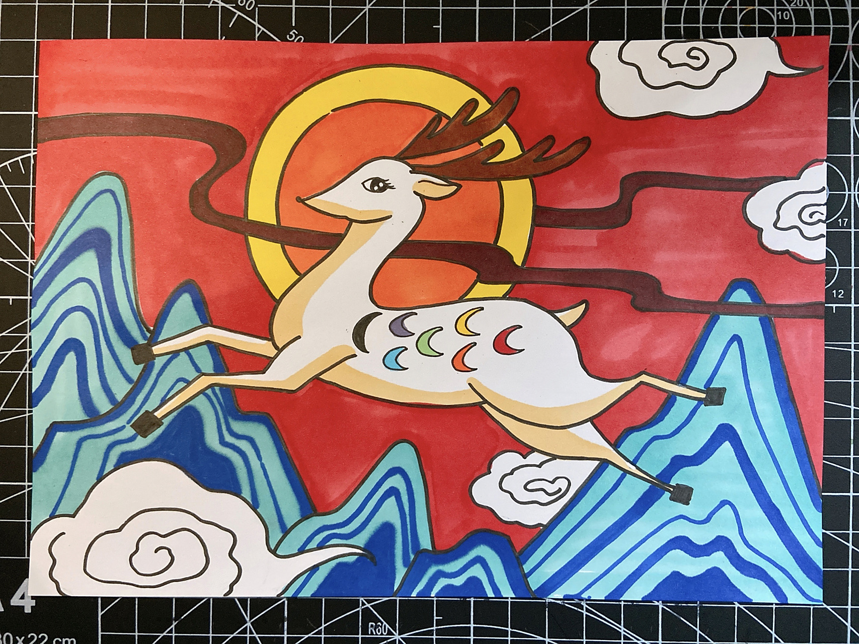 中国神话故事九色鹿儿童画课效中国风简笔画 美术宝 敦煌九色鹿 课效