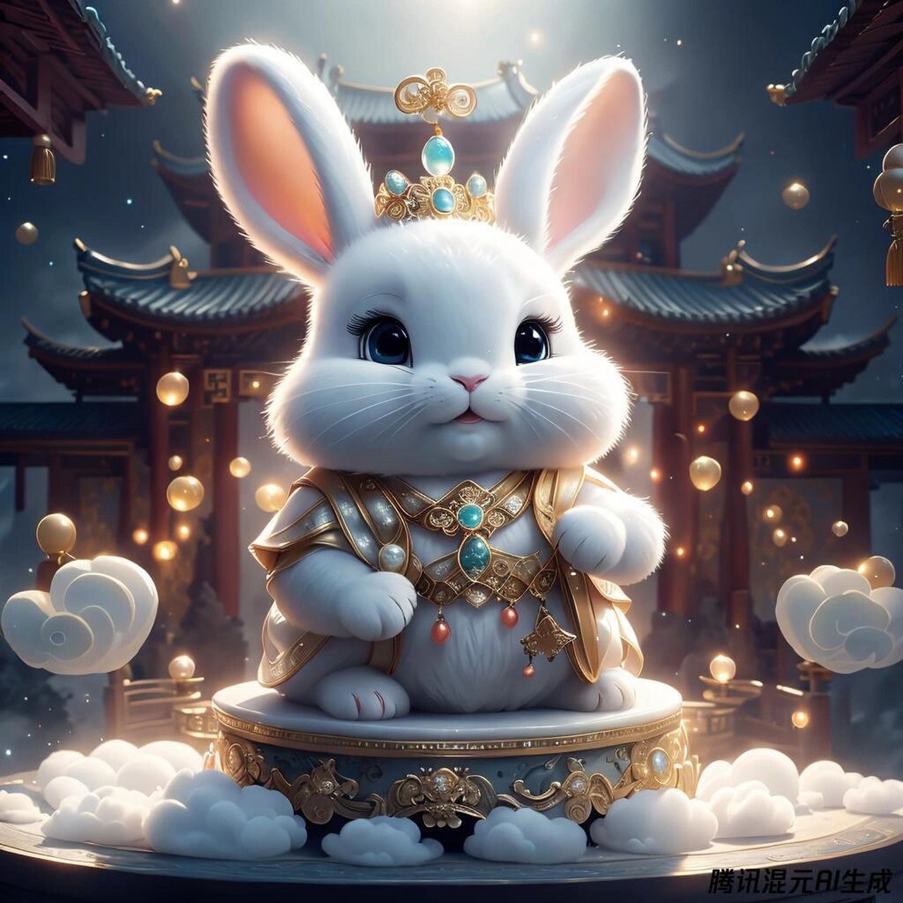 属兔宝宝的新年招财头像,财运滚滚,富贵融化 珠光宝气的玉兔宝宝,腰缠