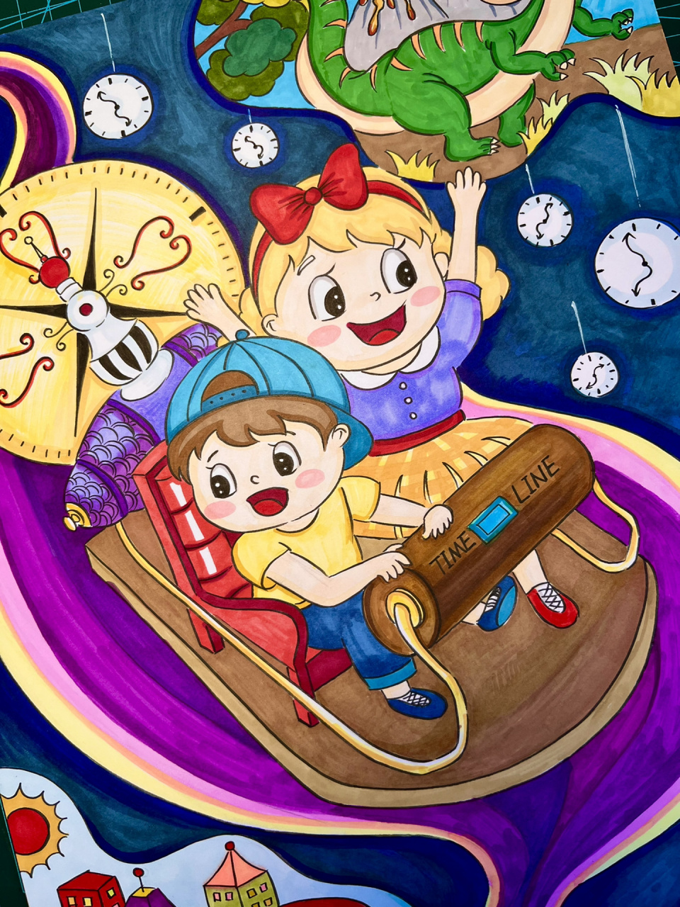 乘上时光机一起去旅行手绘儿童科幻画 线稿9315购 可通过店铺链接