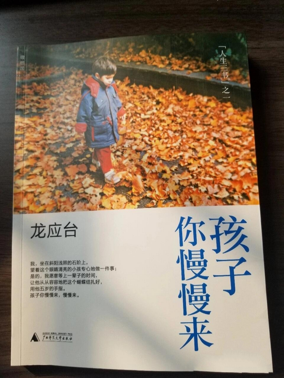 3《孩子你慢慢来》 书名:《孩子你慢慢来》 作者:龙应台 这本书中的