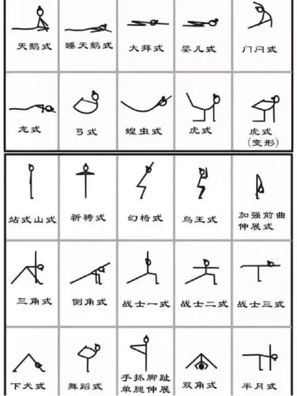 全网最全60个瑜伽体式简笔画/小人图 无论是资深的瑜伽老师,还是初入