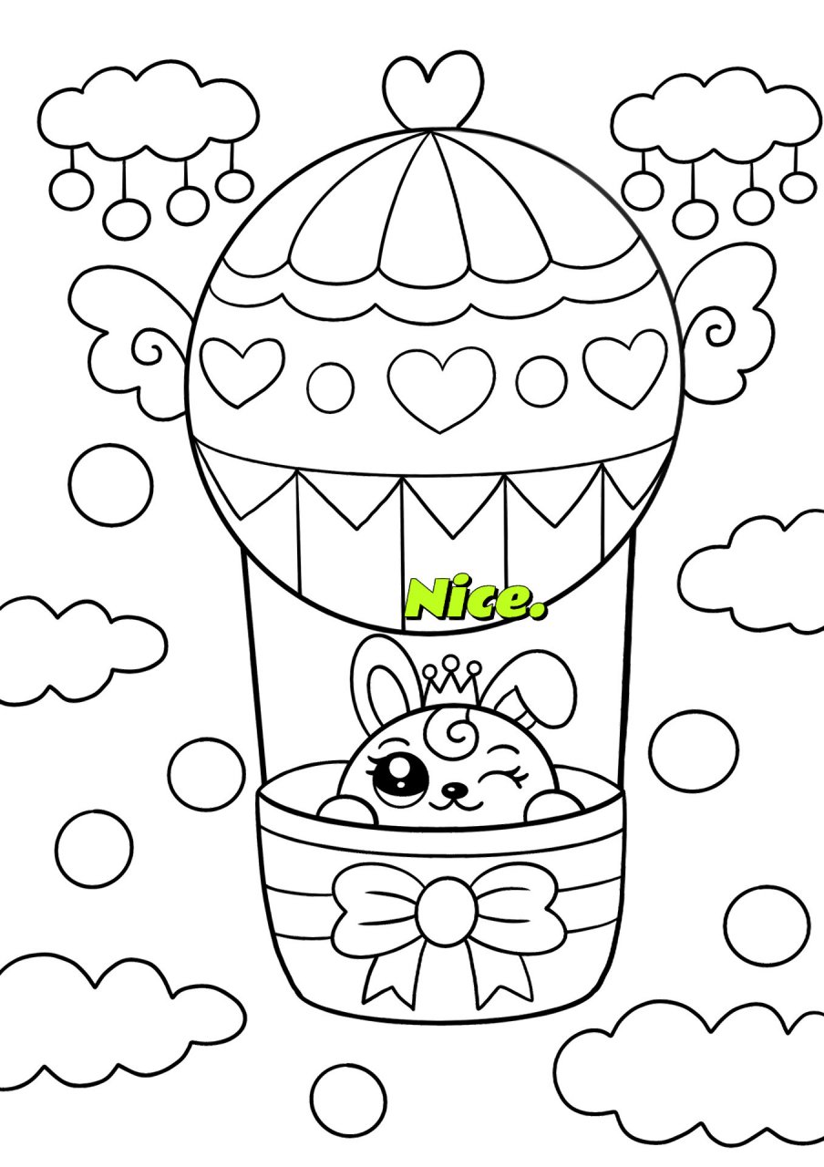 热气球儿童画 高高的气球卡通画 小兔子92 兔子热气球儿童画