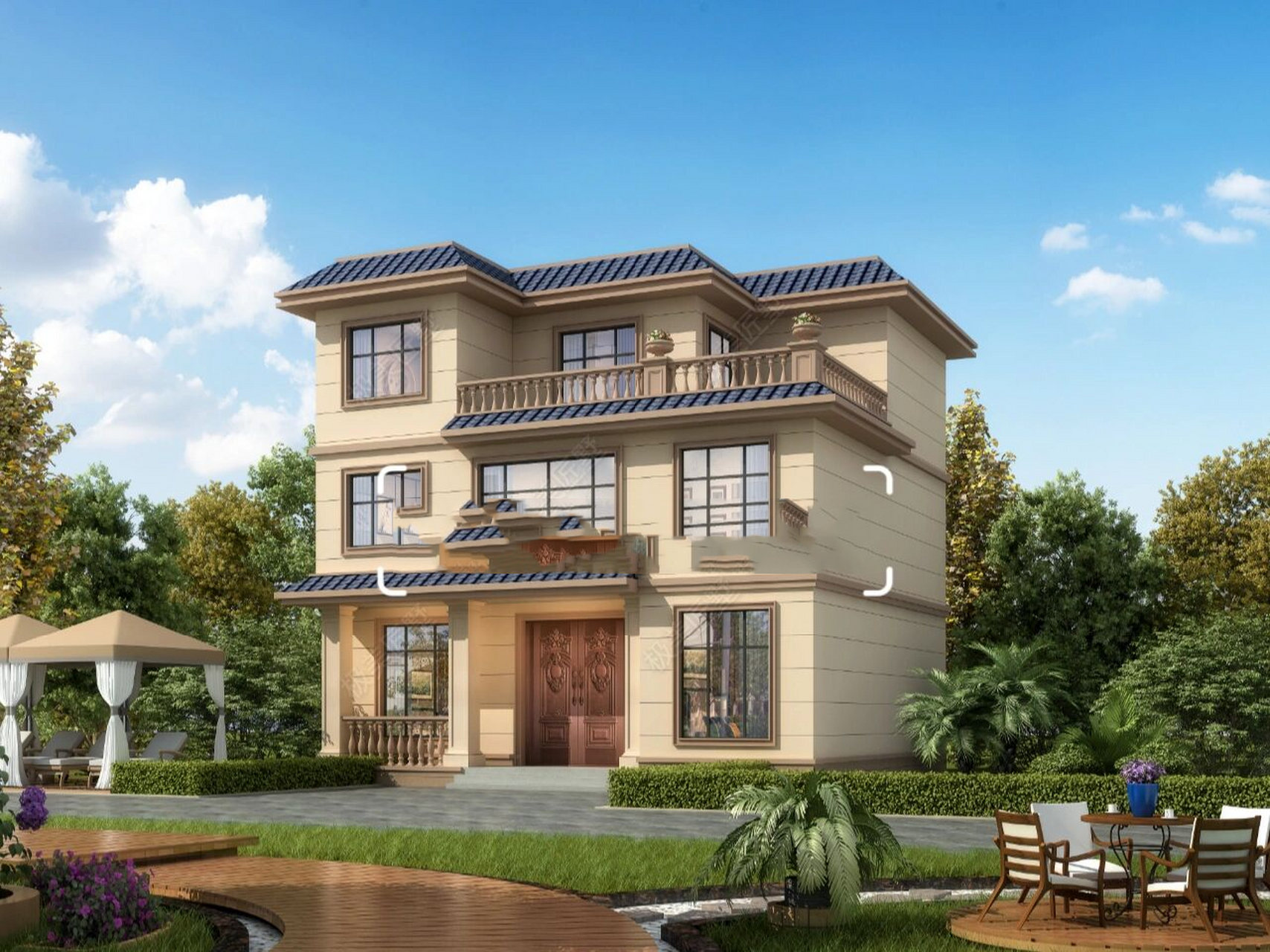 欧式三层平屋顶别墅,占地不足百平 欧式别墅或许我们见的很多,但是