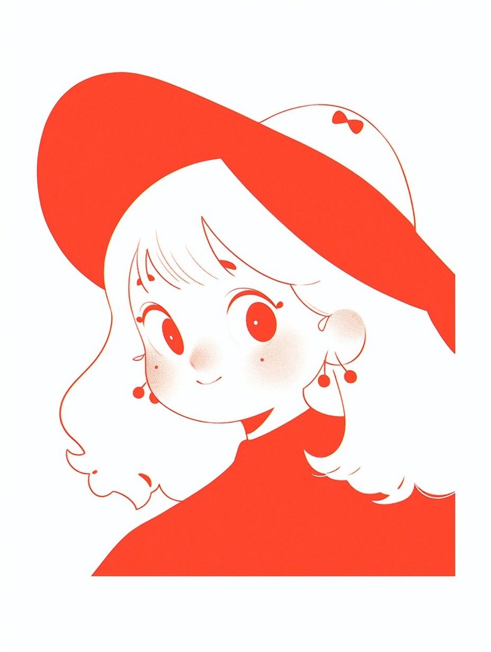极简线条风戴帽子红色小女孩平面插画 最近真的研究了很久的极简线条